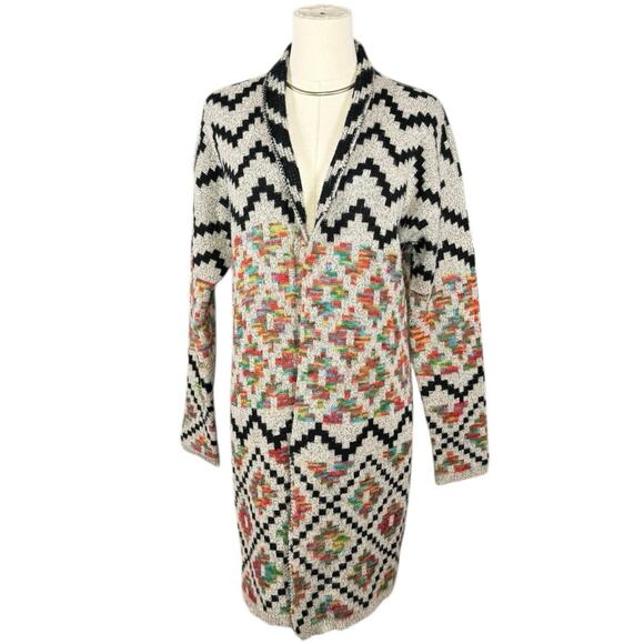 Dreamers Open Front Cotton Blend Tribal Geo Cardigan Moody | S/M - Picture 2 of 11